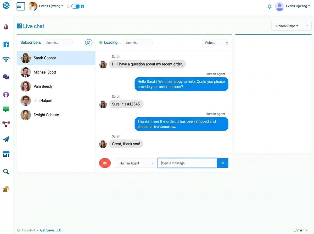 Dashboard interface for replying to Facebook, Instagram, and Google My Business comments and messages